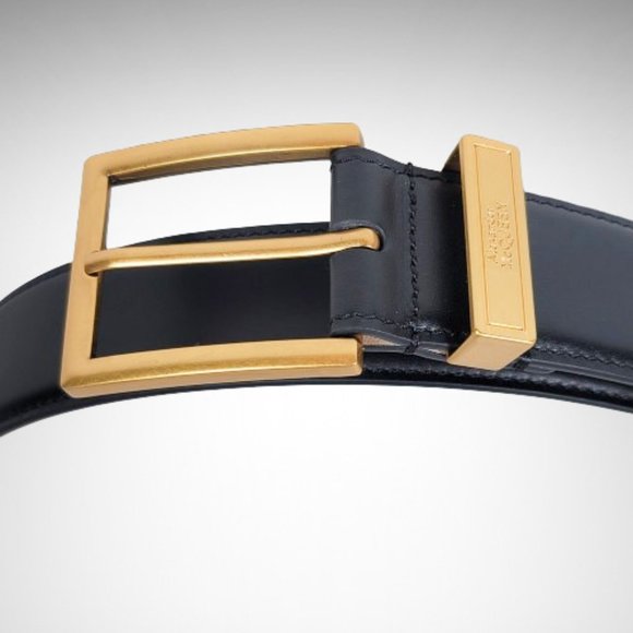 ALEXANDER MCQUEEN Men's The Gold Tone Buckle Belt in Black Calfskin Leather - Picture 3 of 8